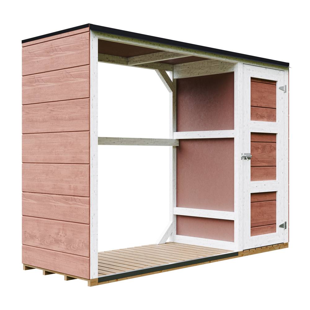 Timbela - Abri à bûches extérieur - 1,09+0,53 m² / 75x217xH159 cm - Abri à bûches moderne avec rangement latéral pour les outils - Timbela M981-REDWOOD RED - Image 1
