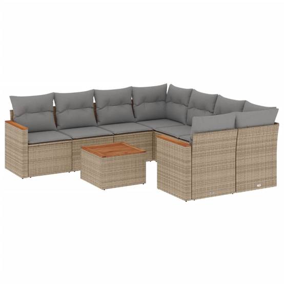 Salon de jardin 8 personnes résine tressée modulable table en bois et coussins gris Mélange Beige – ComfortXL Outdoor Living - Image 2