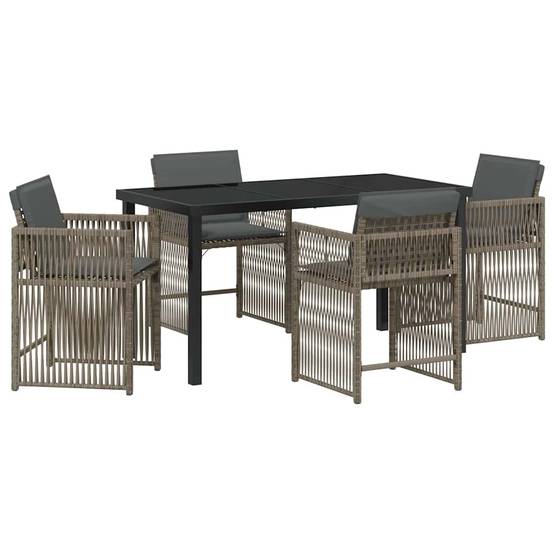 Table et chaises de jardin pour 4 personnes en polyrotin tressé et acier Gris – ComfortXL Outdoor Living - Image 2