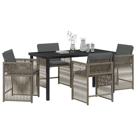 Table et chaises de jardin pour 4 personnes en polyrotin tressé et acier Gris – ComfortXL Outdoor Living - Image 3