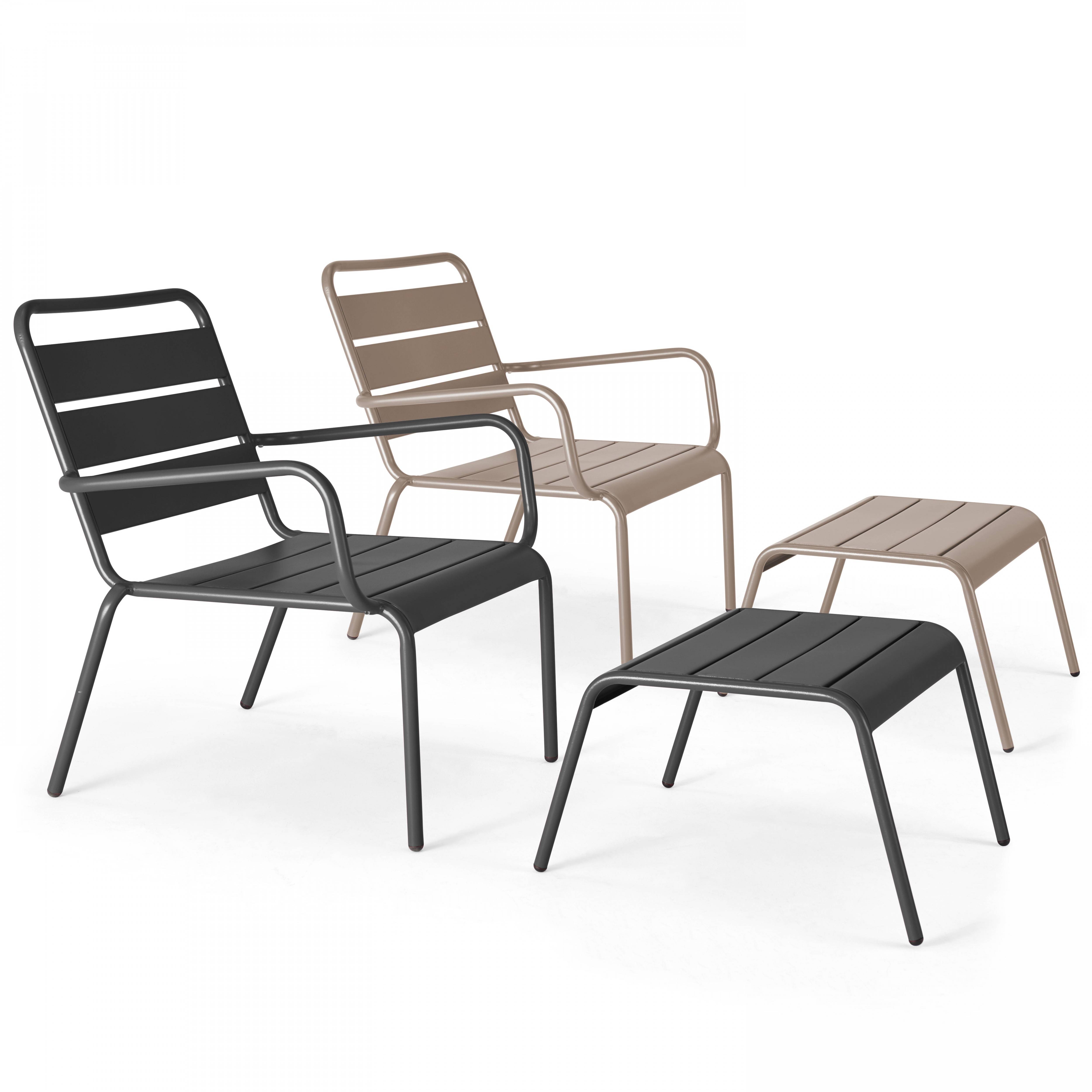 Oviala - Lot 2 fauteuils relax avec repose-pieds métal gris et taupe Palavas - Oviala - Imagen 1