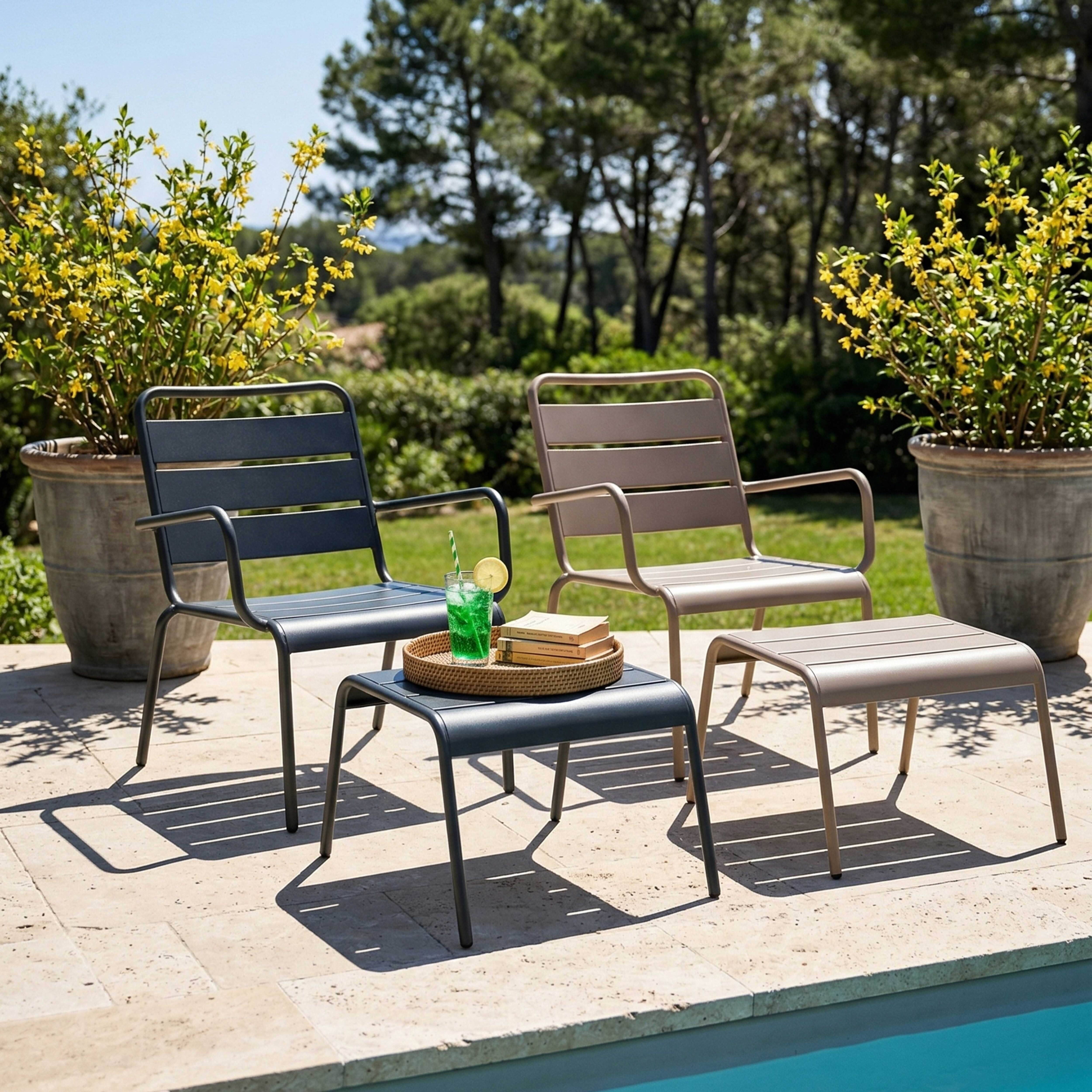 Oviala - Lot 2 fauteuils relax avec repose-pieds métal gris et taupe Palavas - Oviala - Imagen 2