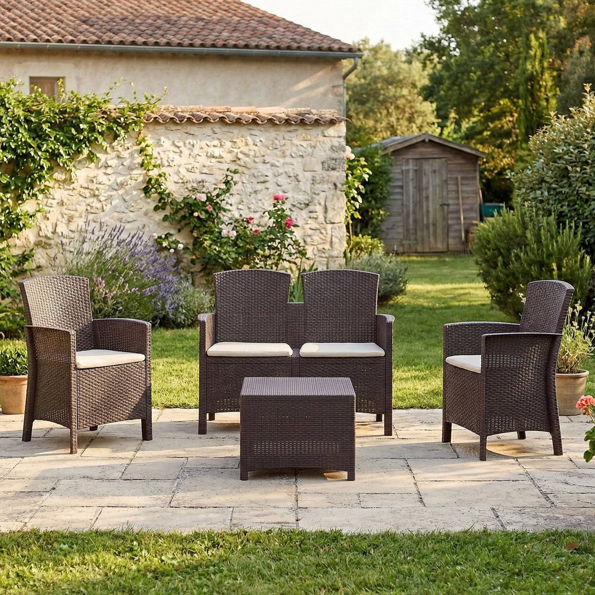 Dmora - Set salon d'extérieur Urano, Salon d'extérieur, Kit terrasse ou jardin, Composition d'un salon d'extérieur, Made in Italy, Marron - Imagen 2