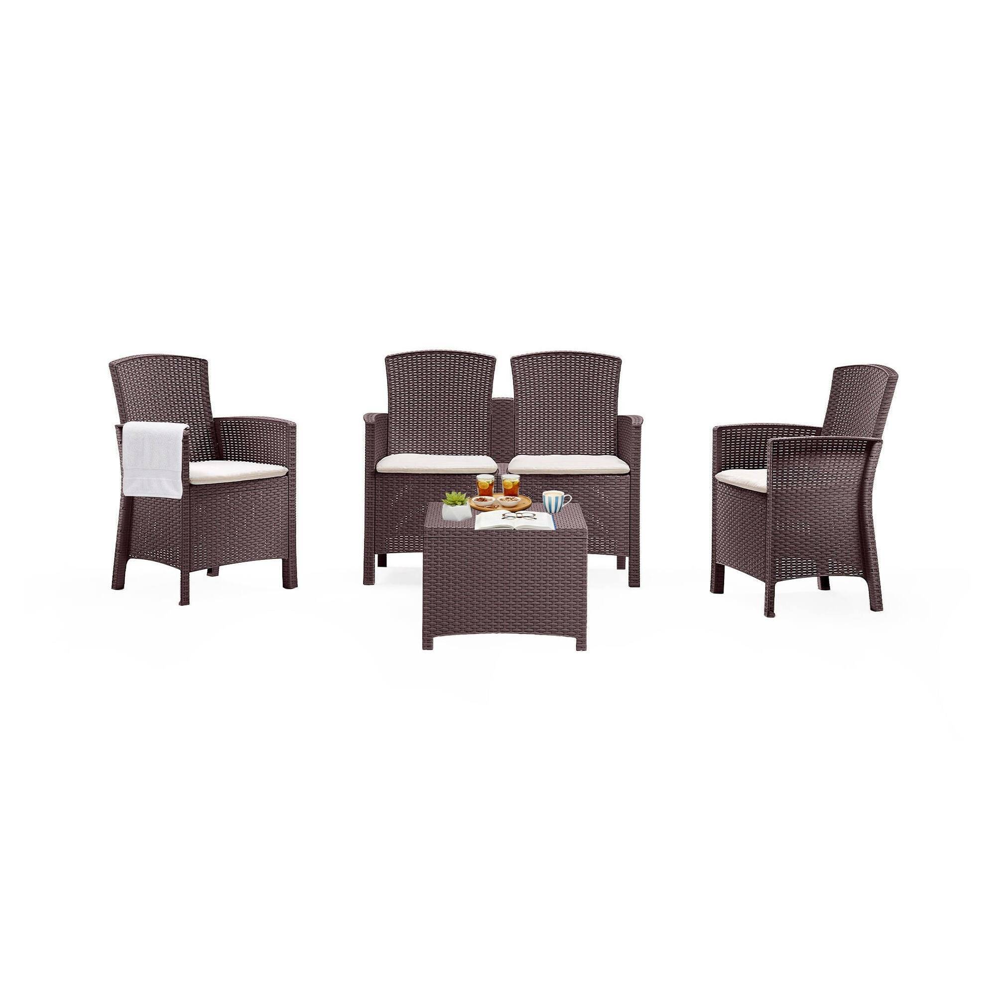 Dmora - Set salon d'extérieur Urano, Salon d'extérieur, Kit terrasse ou jardin, Composition d'un salon d'extérieur, Made in Italy, Marron - Imagen 1