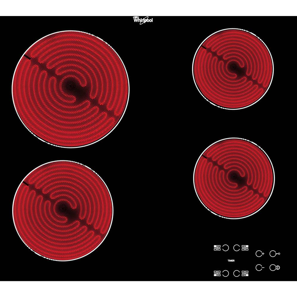 Table de cuisson vitrocéramique 58cm 4 feux 6200w noir AKT8090NE Whirlpool