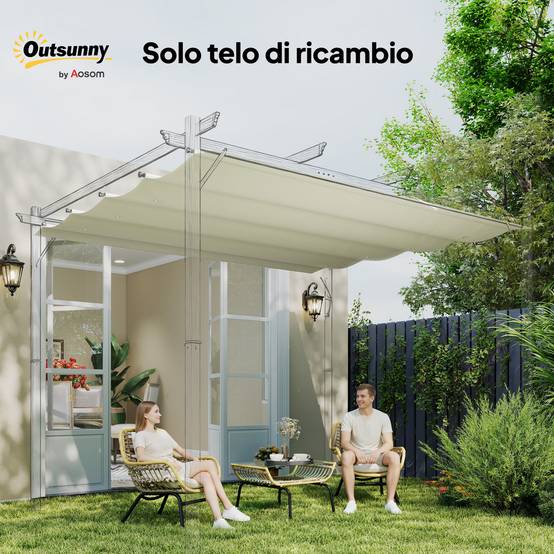 Toile rétractable pour pergola rechange polyester protection anti-UV 286x245cm crème - ComfortXL Outdoor Living - Image 9