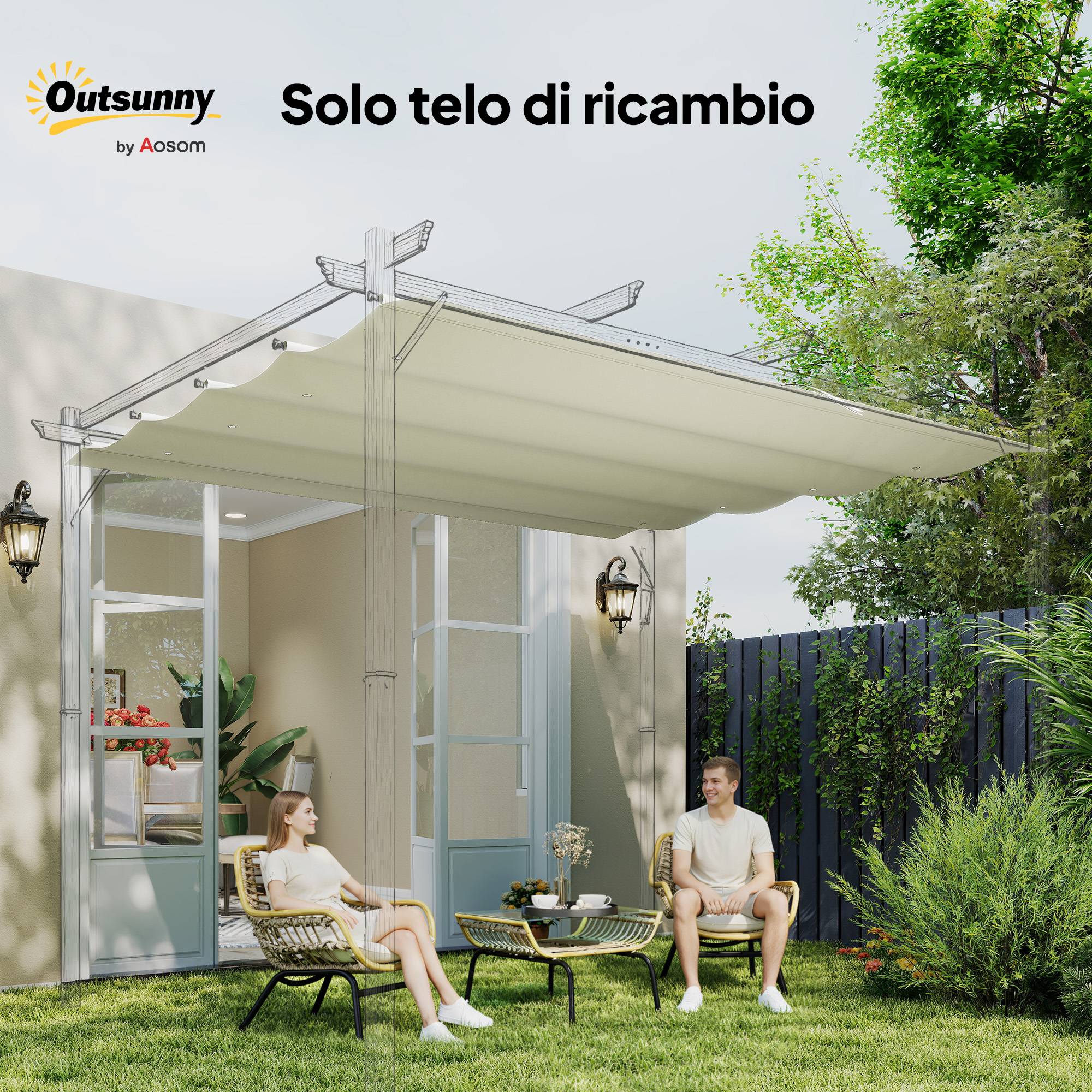 Toile rétractable pour pergola rechange polyester protection anti-UV 286x245cm crème - ComfortXL Outdoor Living - Image 9