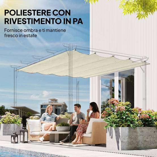 Toile rétractable pour pergola rechange polyester protection anti-UV 286x245cm crème - ComfortXL Outdoor Living - Image 7