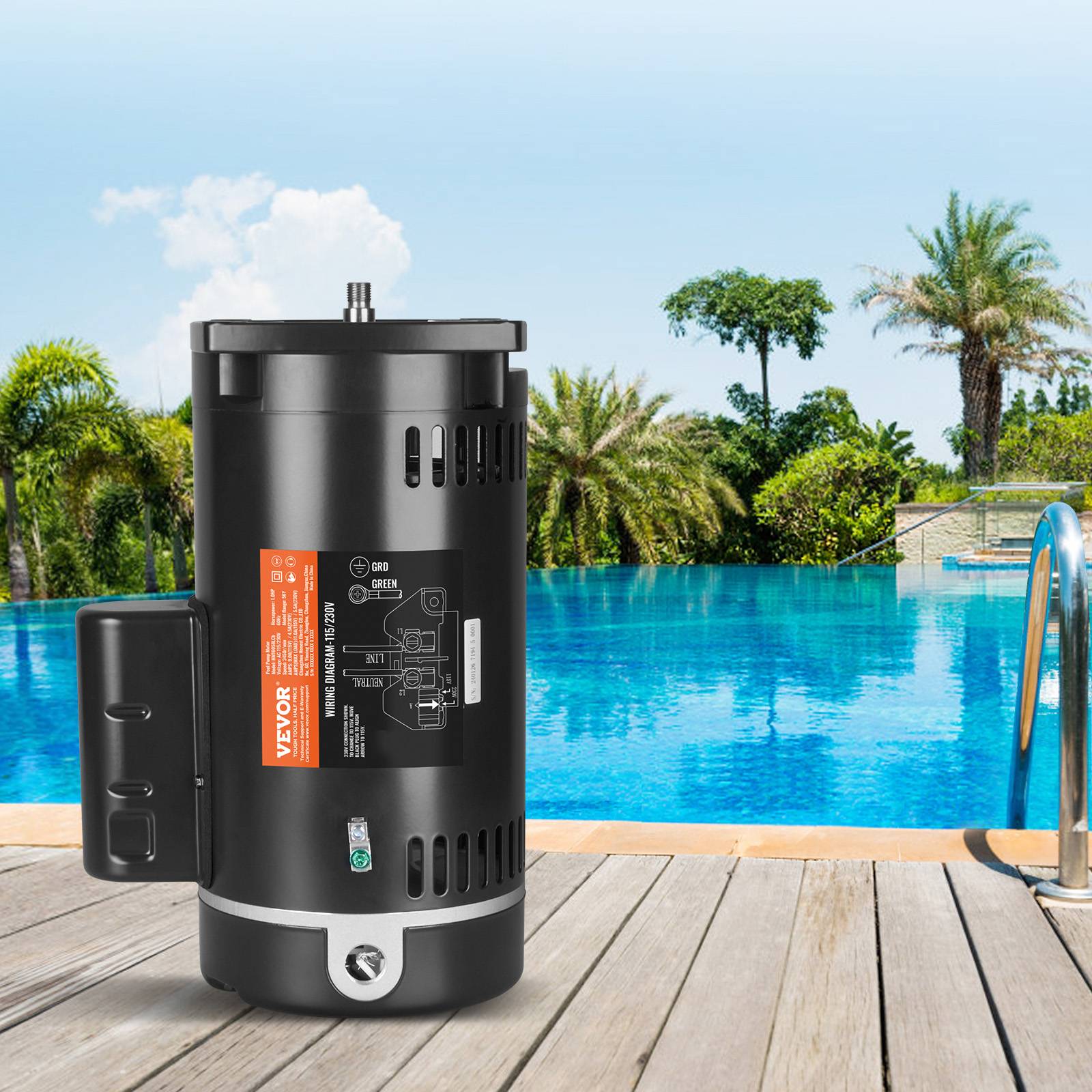 Vevor - VEVOR Moteur de pompe piscine 1 CV 56Y, 115/230 V, 3450 tr/min, 90 μF/250 V, rotation CCW. - Image 8