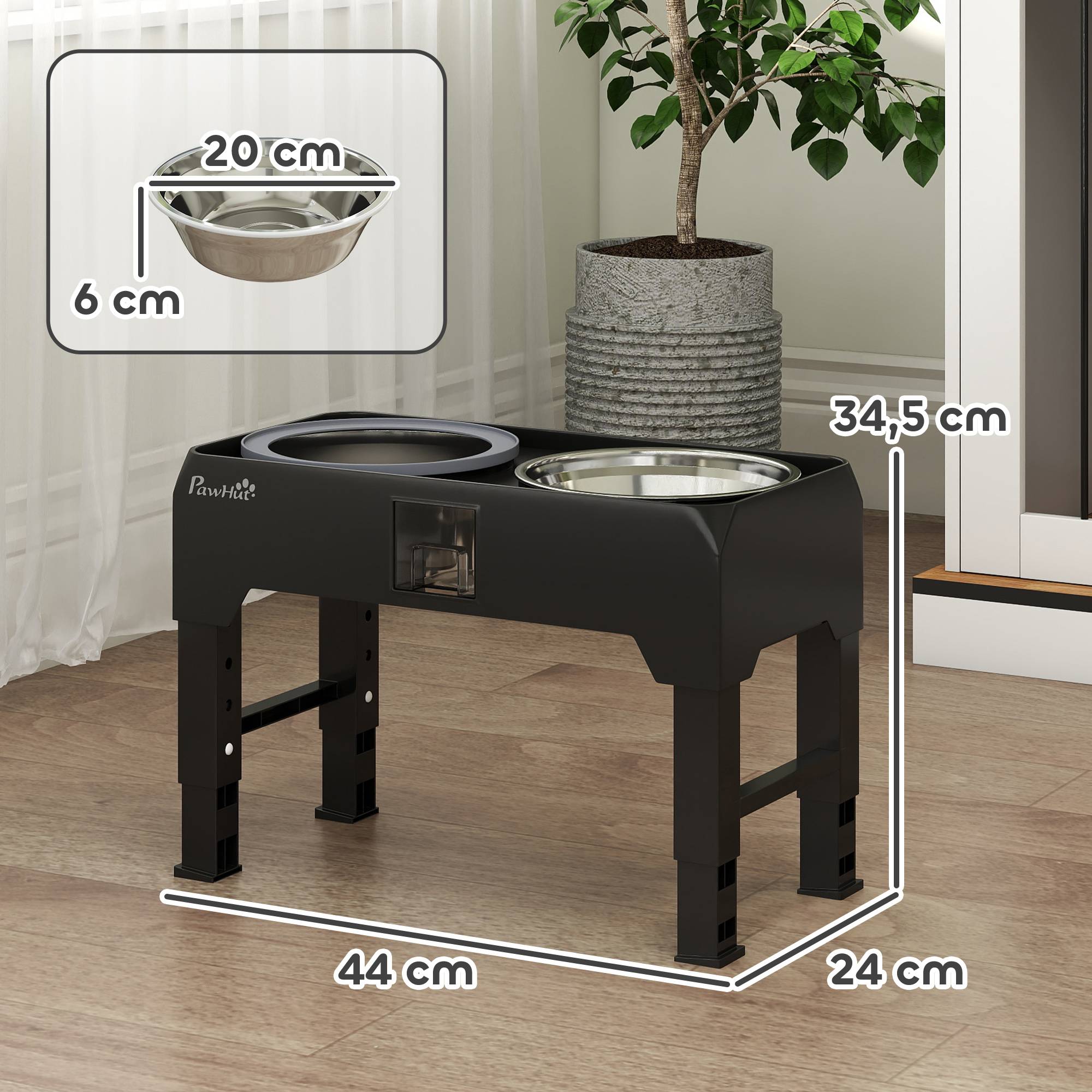 Gamelle surélevée pour chien plastique noir 44 x 24 x 34.5 cm - PANGIVO - Image 5