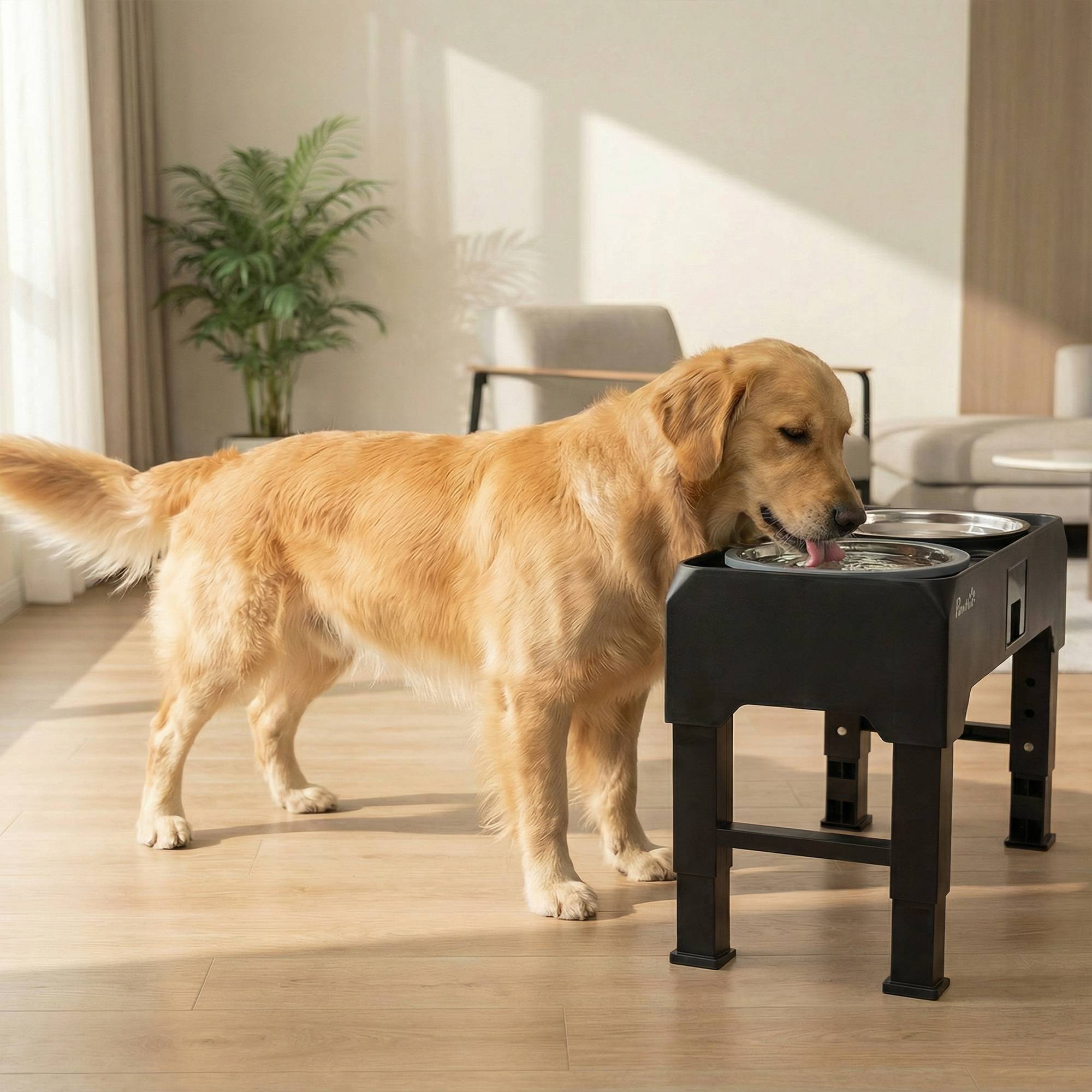 Gamelle surélevée pour chien plastique noir 44 x 24 x 34.5 cm - PANGIVO - Image 4