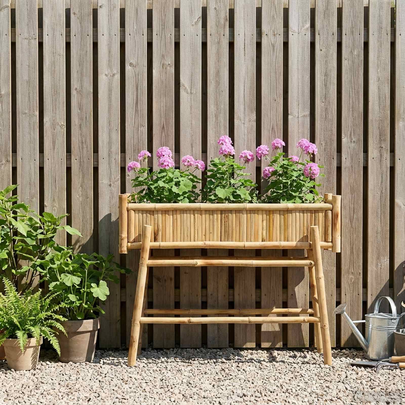 ComfortXL - Jardinière sur Pieds en Bambou Naturel pour Jardin Terrasse Bac à Fleurs Surélevé 100cm - ComfortXL Outdoor Living - Image 3