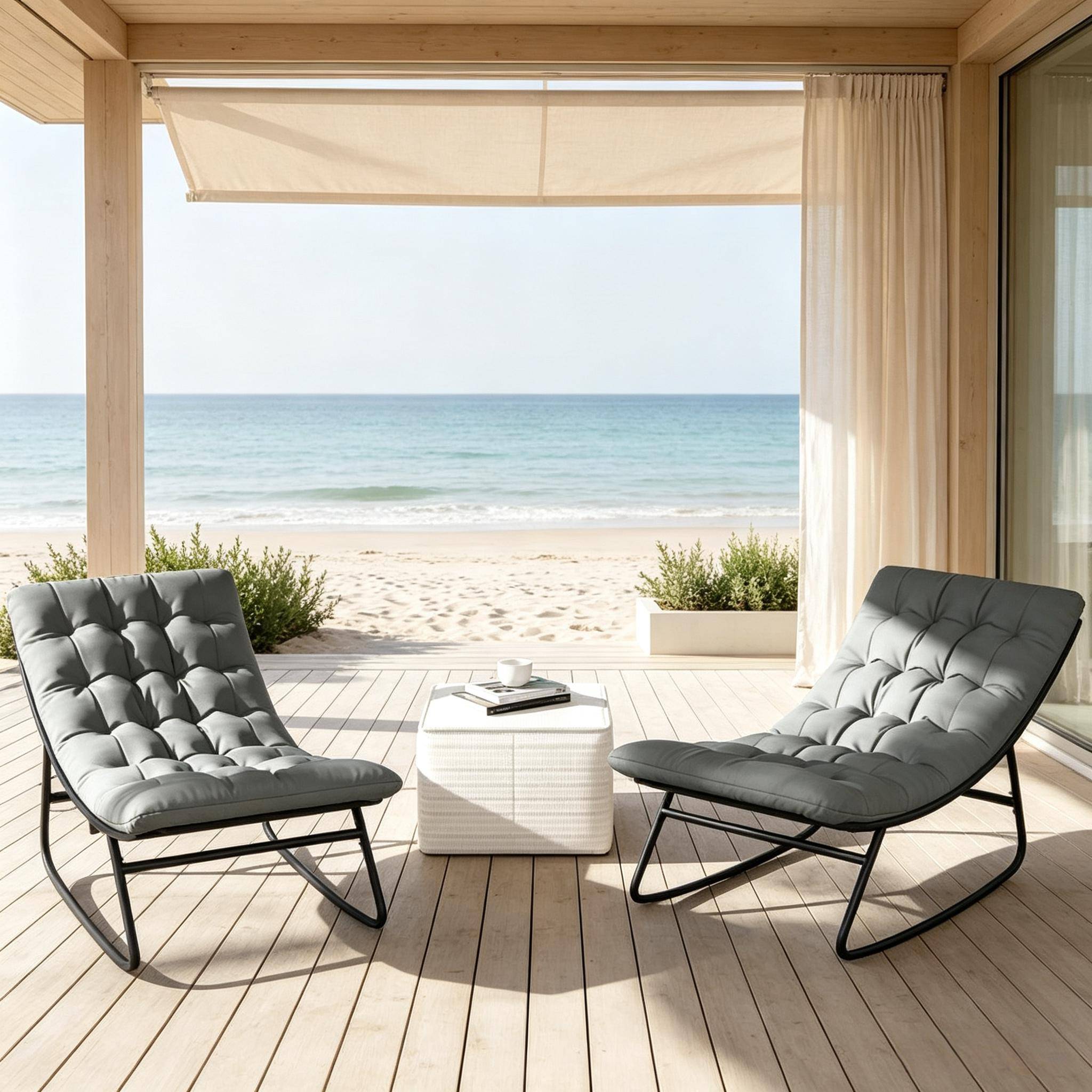 ComfortXL - Lot de 2 fauteuils à bascule acier gris foncé coussin épais terrasse balcon - ComfortXL Outdoor Living