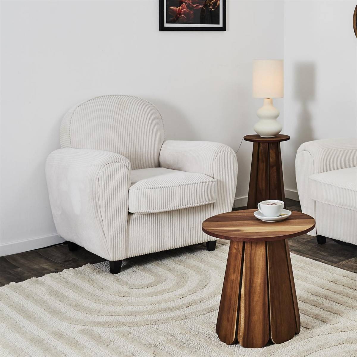 The Home Deco Factory - Fauteuil Club Côtelé "Scott" 89cm Beige - Image 9