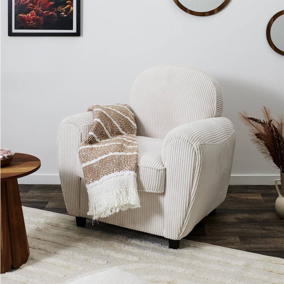 The Home Deco Factory - Fauteuil Club Côtelé "Scott" 89cm Beige - Image 10