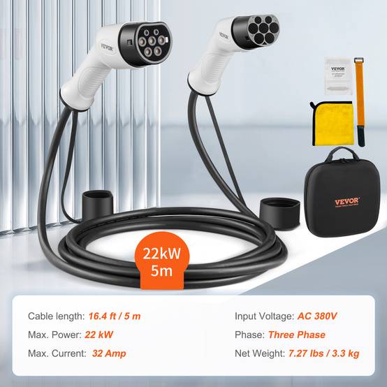 Vevor - VEVOR Câble Charge EV Type 2 à Type 2 Charger Voiture Électrique 32A 5,5m 22kW - Image 7