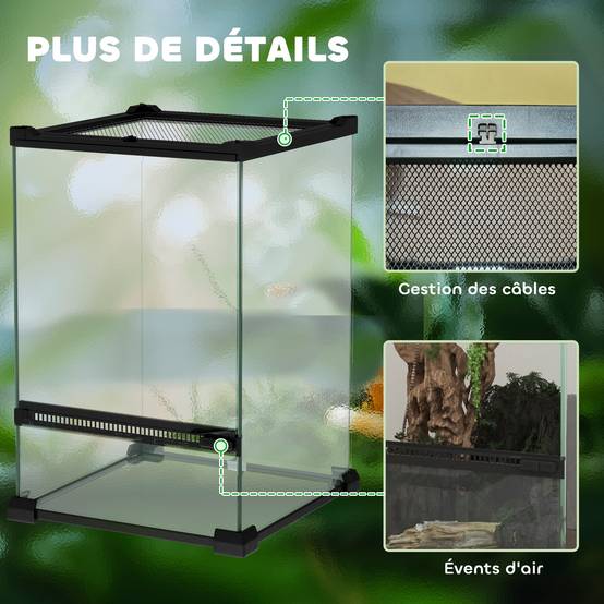 Terrarium vivarium verre trempé reptiles amphibiens anti-évasion aéré 20x20x30cm noir - ComfortXL Outdoor Living - Image 10