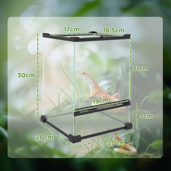 Terrarium vivarium verre trempé reptiles amphibiens anti-évasion aéré 20x20x30cm noir - ComfortXL Outdoor Living - Image 5