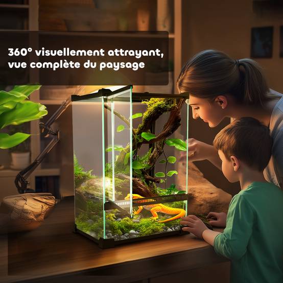 Terrarium vivarium verre trempé reptiles amphibiens anti-évasion aéré 20x20x30cm noir - ComfortXL Outdoor Living - Image 7
