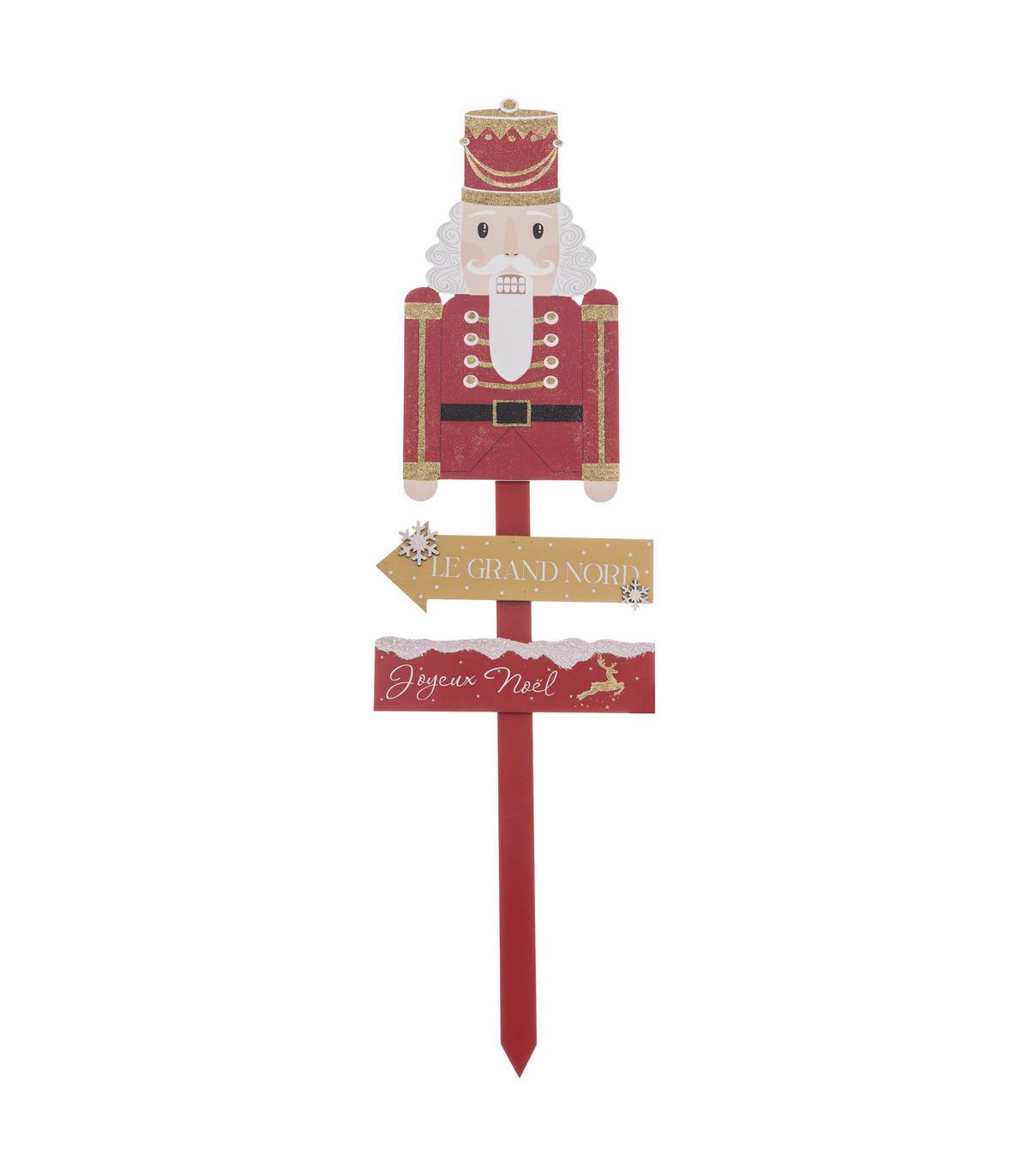 Fééric Lights & Christmas - Déco de Noël Pancarte en bois avec Casse Noisette rouge et doré H 120 cm - Imagen 1