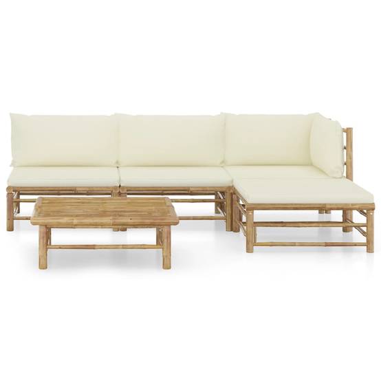 Vidaxl - Salon de jardin 5 pcs avec coussins blanc crème bambou vidaXL 3058191 - Image 2