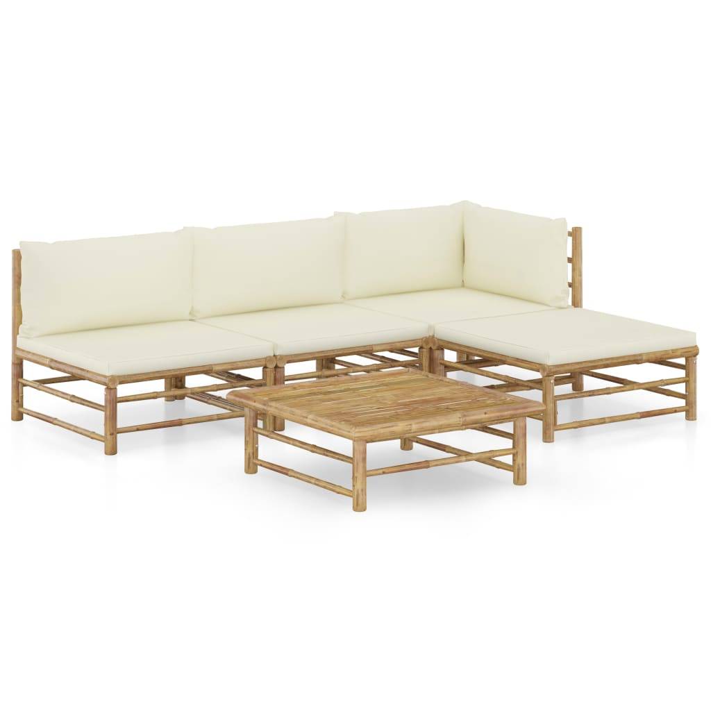 Vidaxl - Salon de jardin 5 pcs avec coussins blanc crème bambou vidaXL 3058191 - Image 1