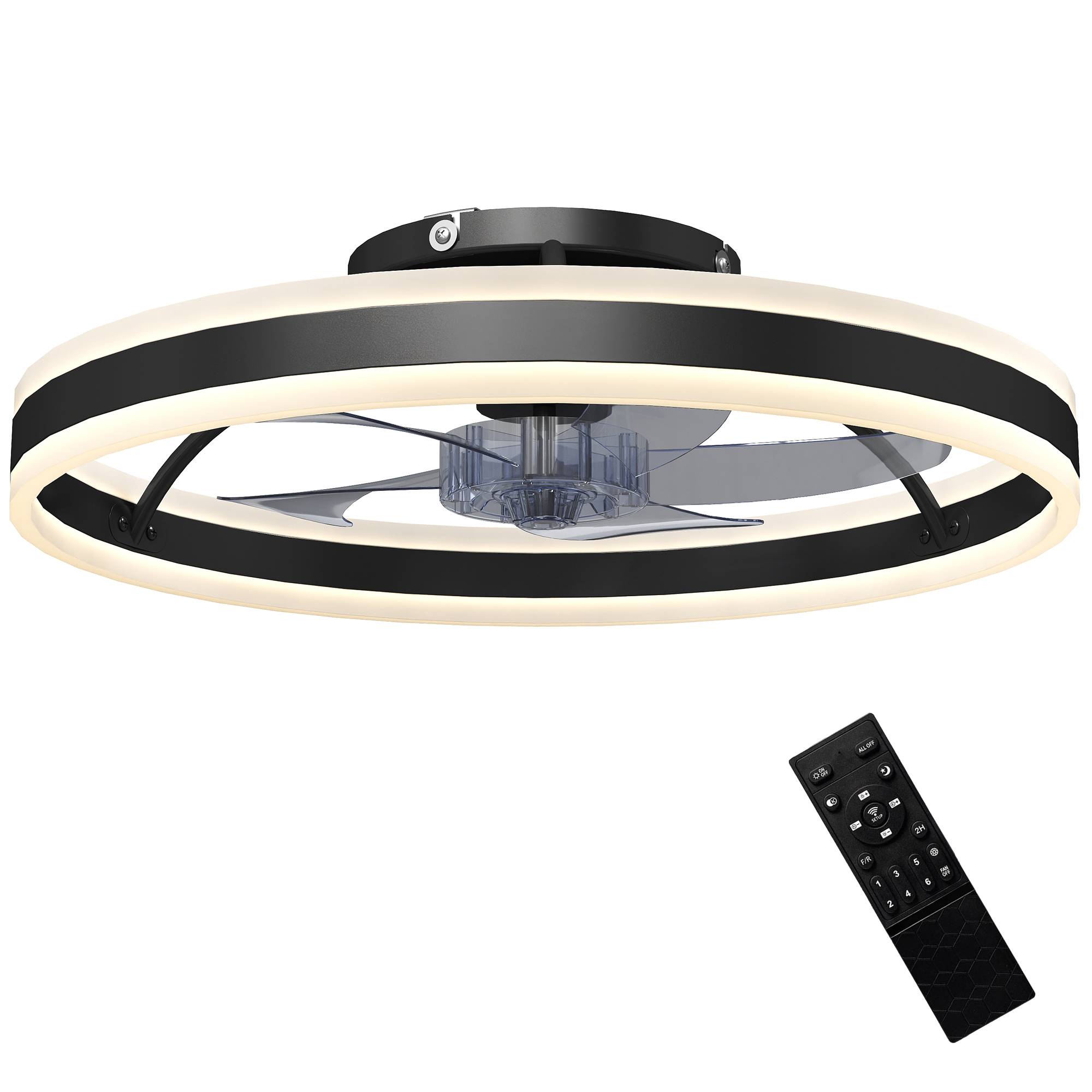 Sans Marque - Ventilateur plafond éclairage télécommande 50 cm fixation 6 vis noir