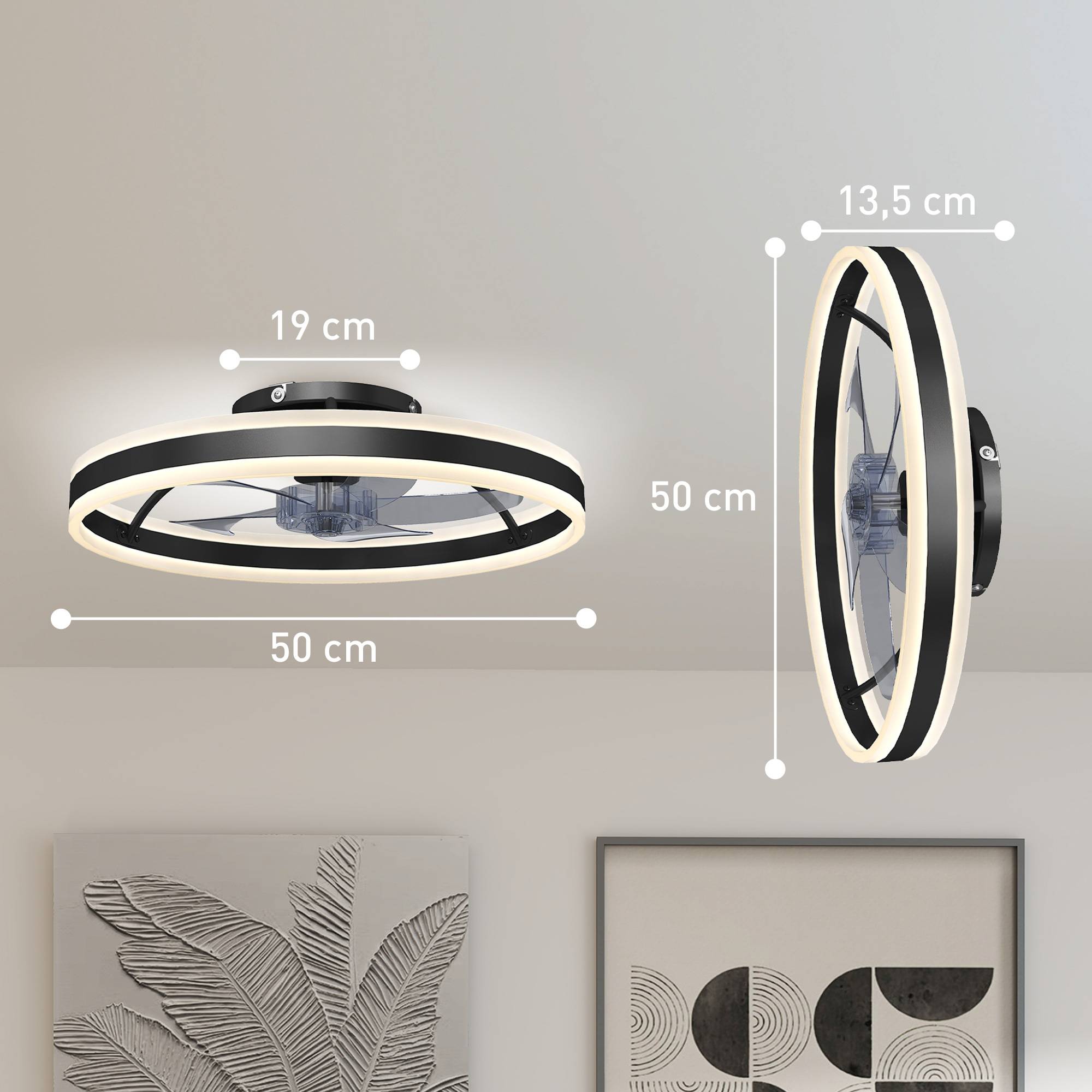Sans Marque - Ventilateur plafond éclairage télécommande 50 cm fixation 6 vis noir - Image 4