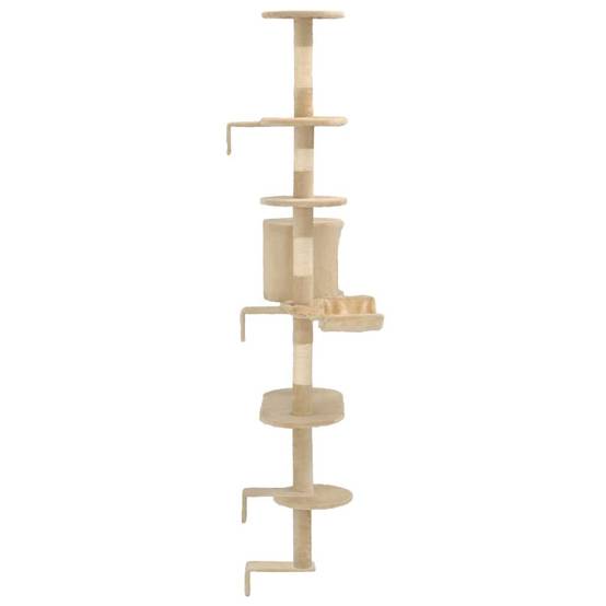 Helloshop26 - Arbre à chat griffoir grattoir niche jouet animaux peluché en sisal montage mural 194 cm beige - Image 5