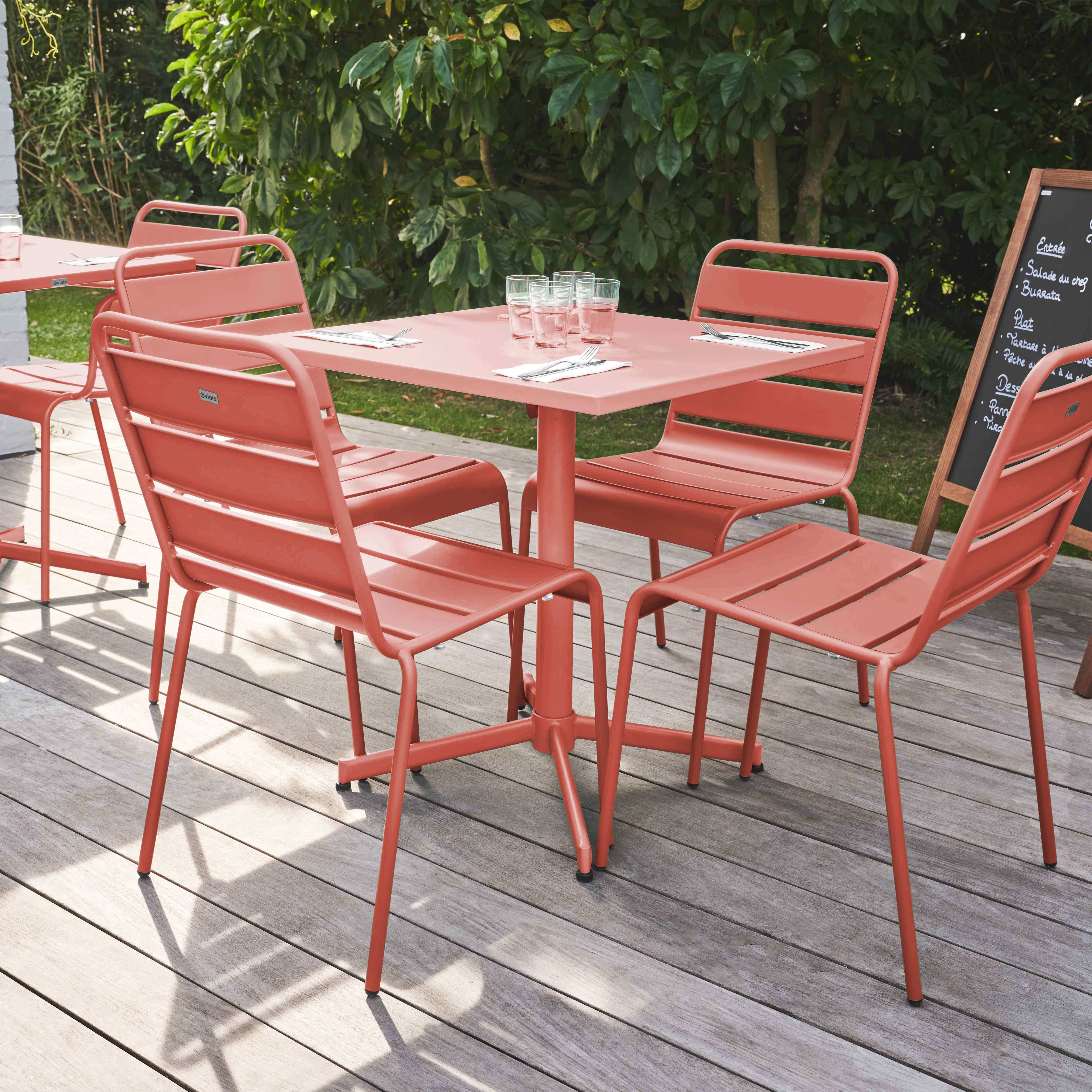 Oviala - Ensemble table carré et 4 chaises en métal argile Palavas - Oviala - Imagen 2