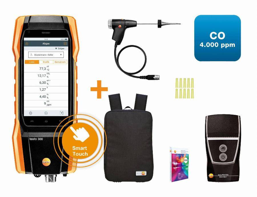 Testo 300 initial avec imprimante + connecteur bluetooth + sac à dos, O2, CO jusqu'à 4 000 ppm - TESTO - 0564 3002 96 - Imagen 1