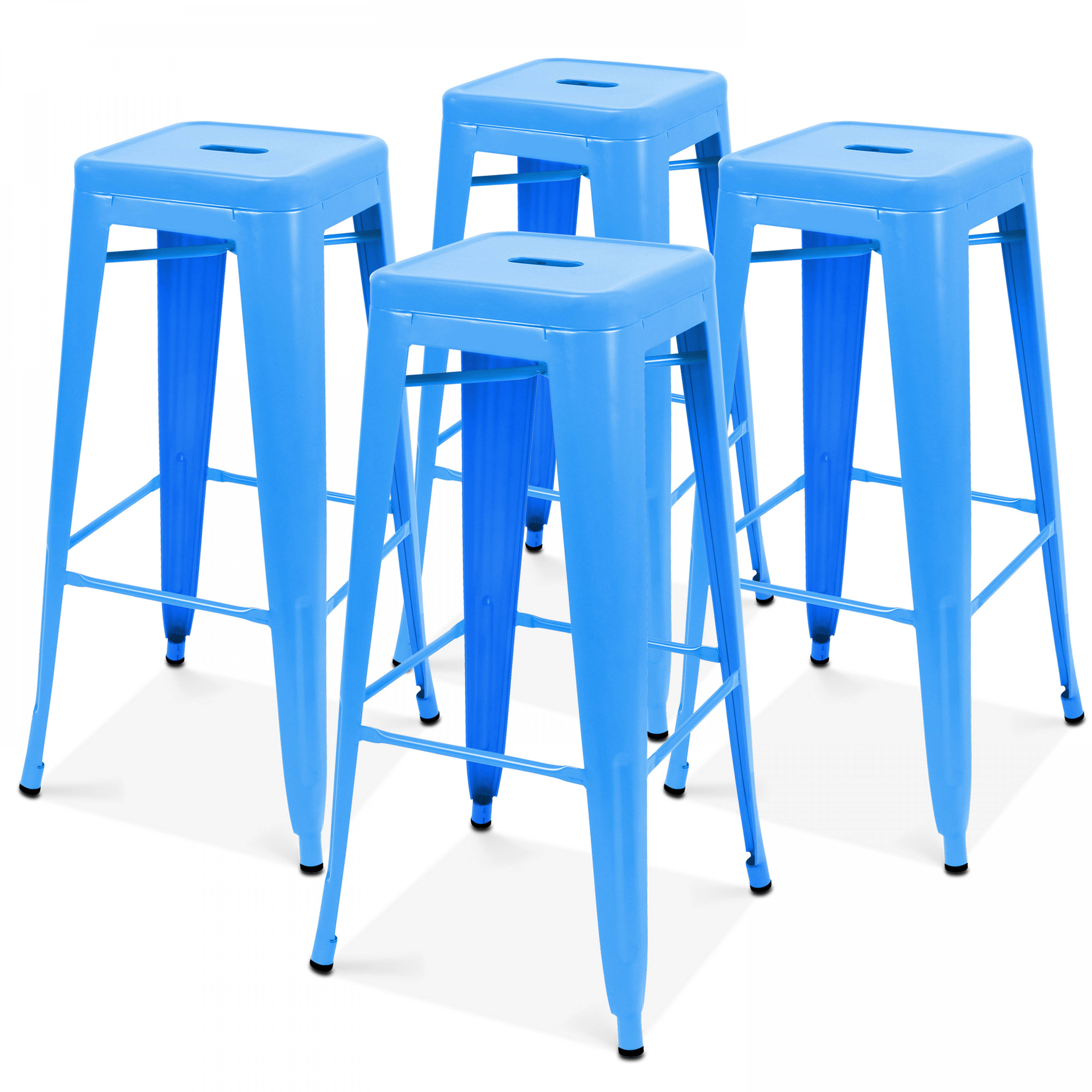Oviala - Lot de 4 tabourets de bar en acier bleu mat Indus - Oviala - Imagen 1
