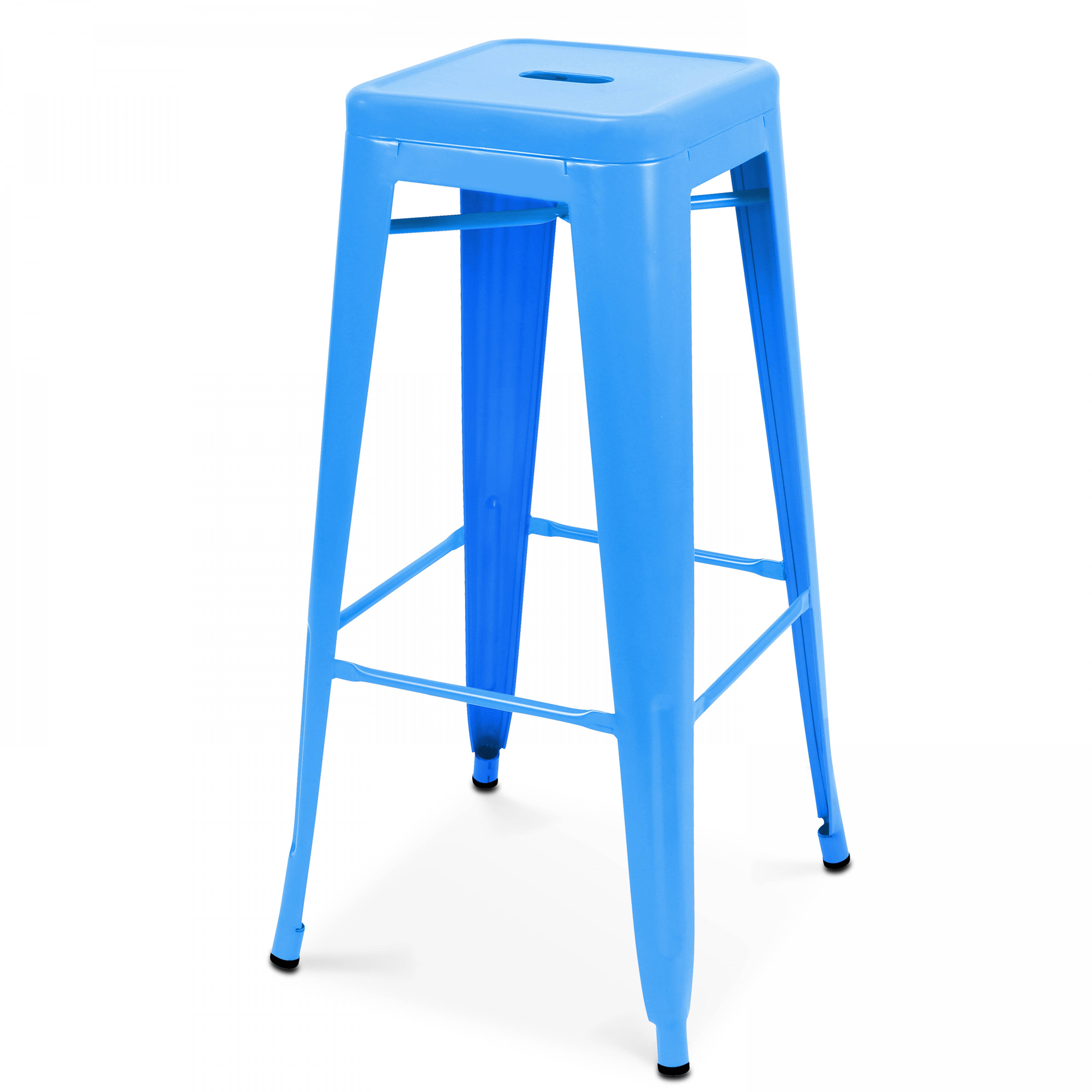 Oviala - Lot de 4 tabourets de bar en acier bleu mat Indus - Oviala - Imagen 2