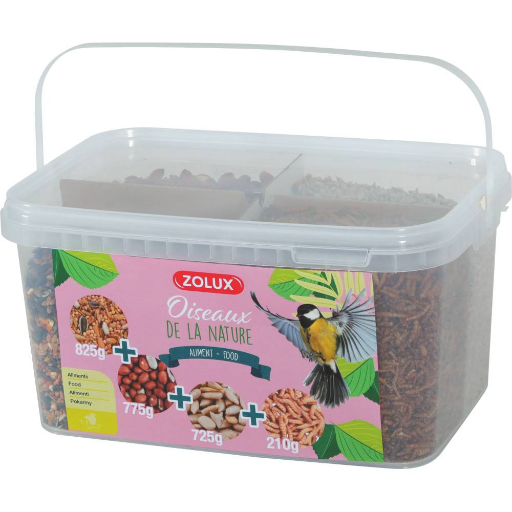 Zolux - zolux - Mix premium 4 variétés  graines et vers de farine, Seau de 2.5 kg pour oiseaux - Imagen 1