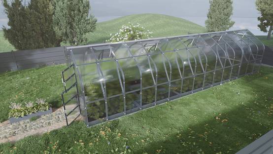 Serre KLASIKA Standard 30m2, 2,5m x 12m, 6 mm avec revêtement en polycarbonate (Avec 6 toits ouvrants automatiques) - Image 1