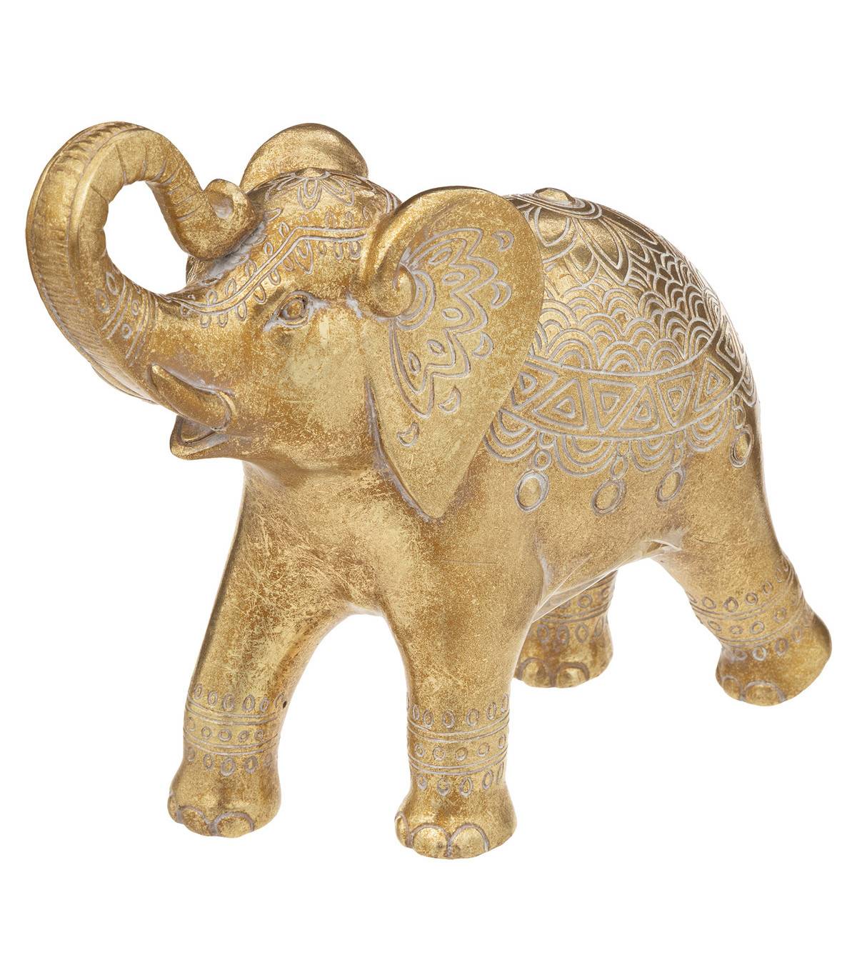 Objet déco Éléphant en résine Dorée motif exotique L 26 cm - Imagen 1