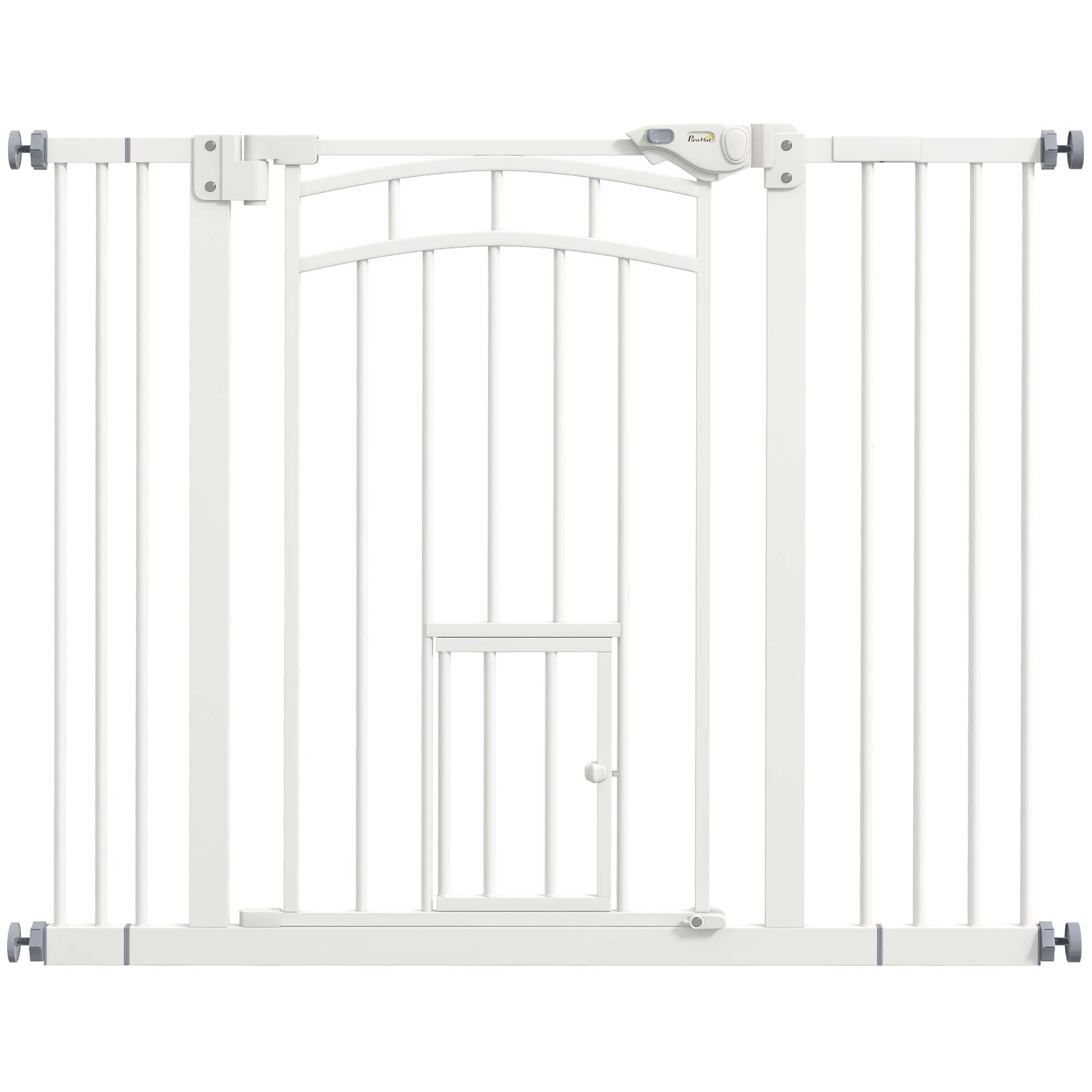 Barrière de sécurité escalier pour chien, fermeture auto, usage une main, 100 x 4 x 76 cm, blanc - Image 1