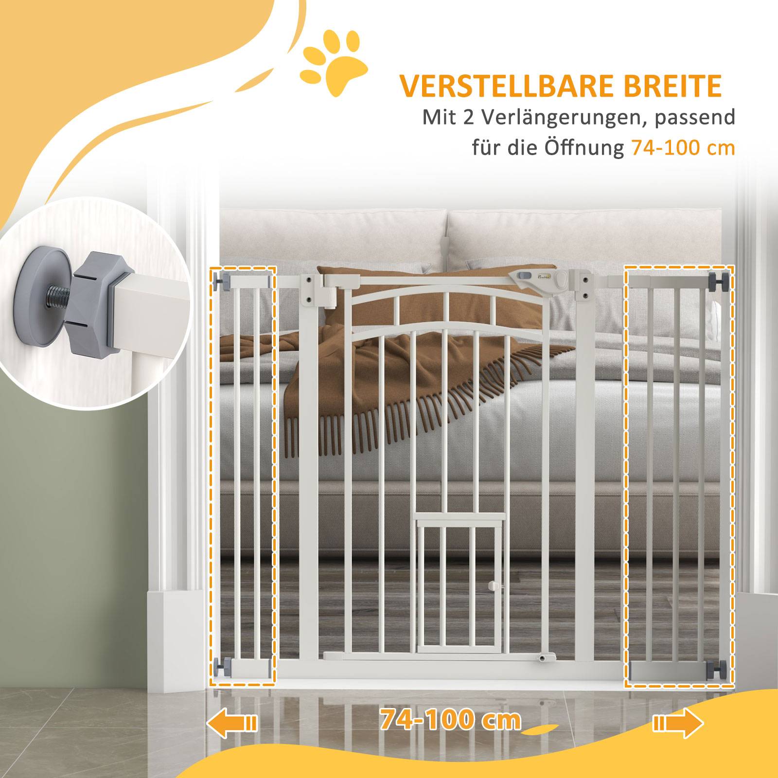 Barrière de sécurité escalier pour chien, fermeture auto, usage une main, 100 x 4 x 76 cm, blanc - Image 9