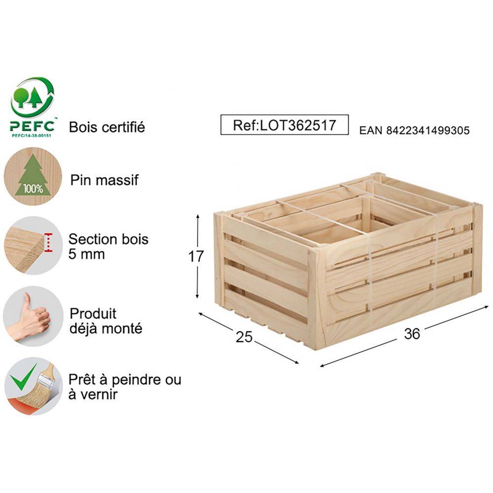 Caisse de rangement en pin brut (Lot de 3) Astigarraga - Imagen 3