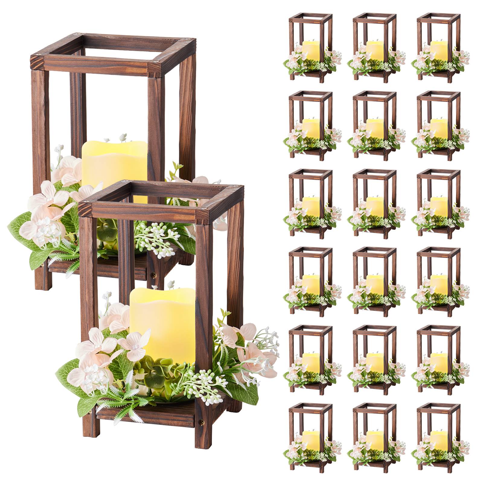 VEVOR Lanterne de Mariage Bois avec Bougies LED Couronnes Fleur Lot de 20 Marron - Image 1