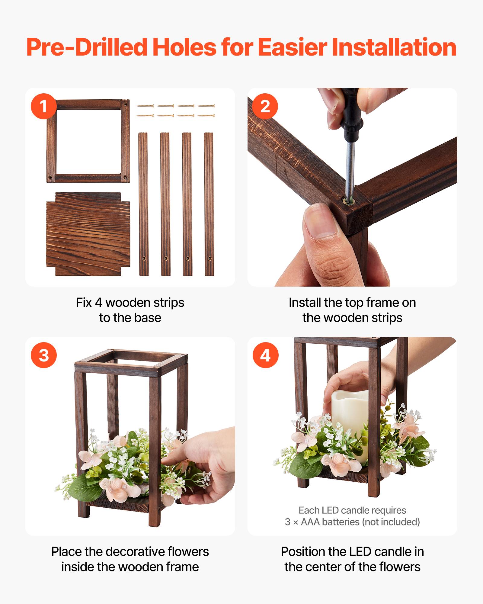 VEVOR Lanterne de Mariage Bois avec Bougies LED Couronnes Fleur Lot de 20 Marron - Image 5