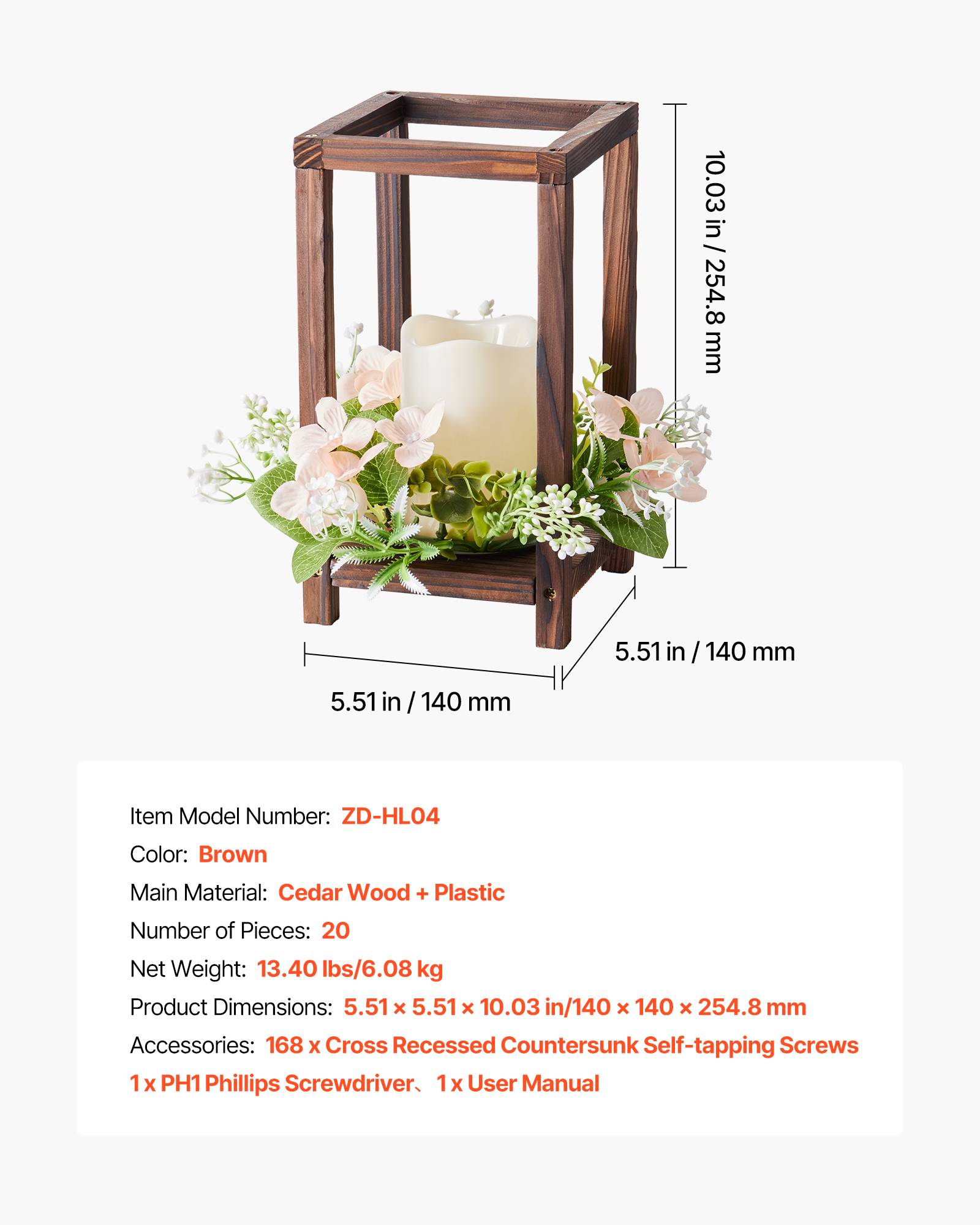 VEVOR Lanterne de Mariage Bois avec Bougies LED Couronnes Fleur Lot de 20 Marron - Image 7