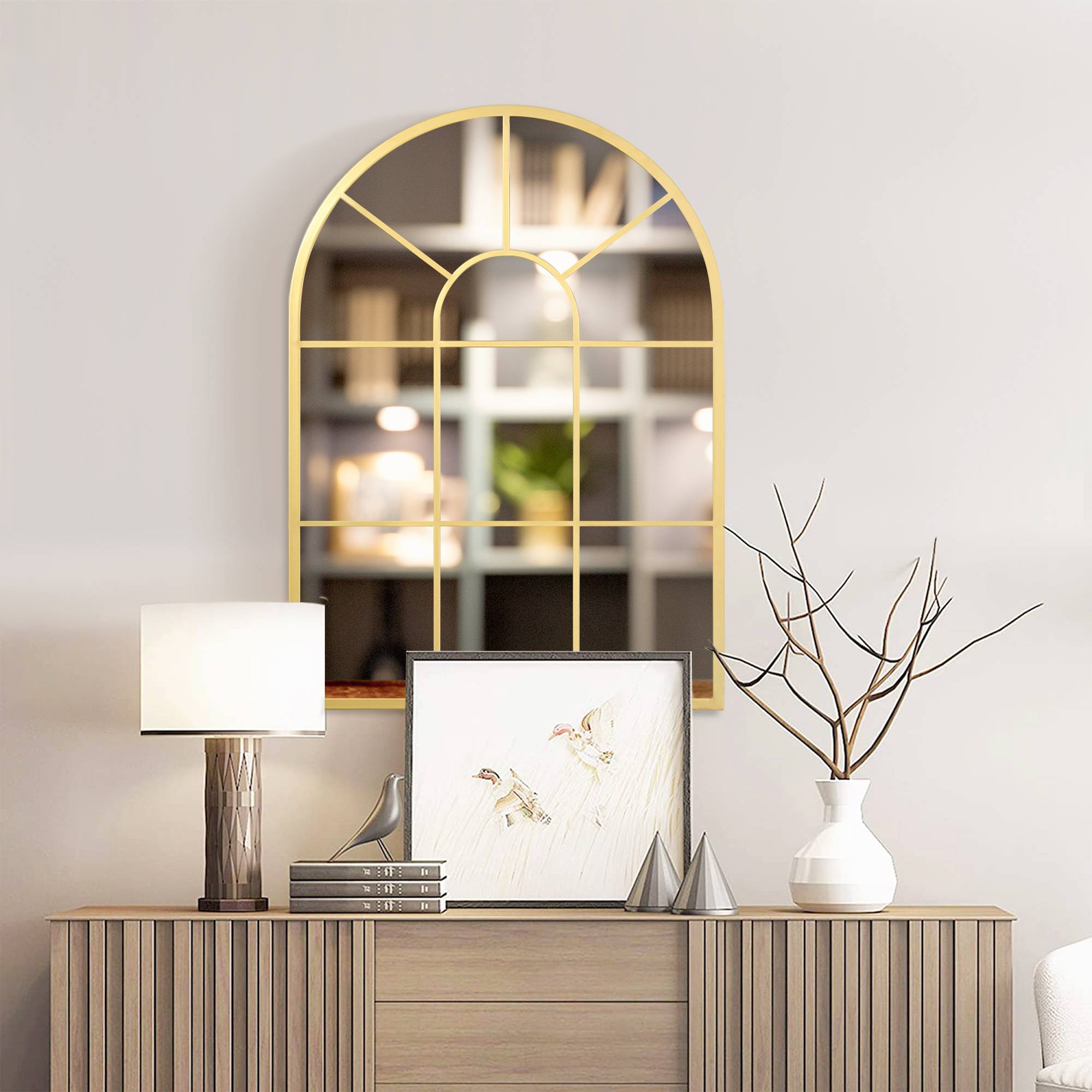 Sans Marque - Miroir fenêtre cadre métal 70x2x50 cm couleur or - Image 3