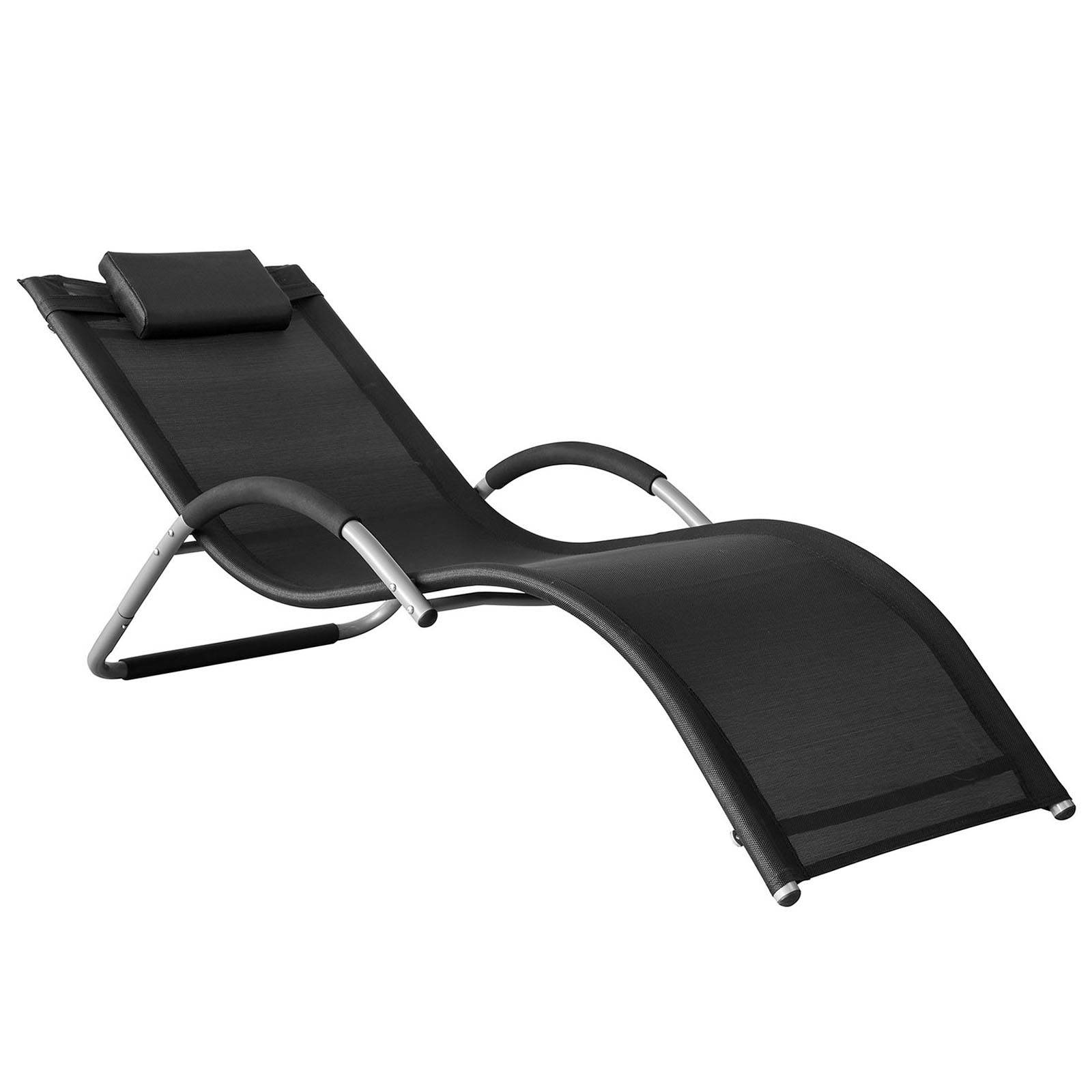 Bain de Soleil Transat de Jardin Chaise Longue avec Appui-tête Noir L.220 x l.60 x H.105 cm SoBuy - Image 1