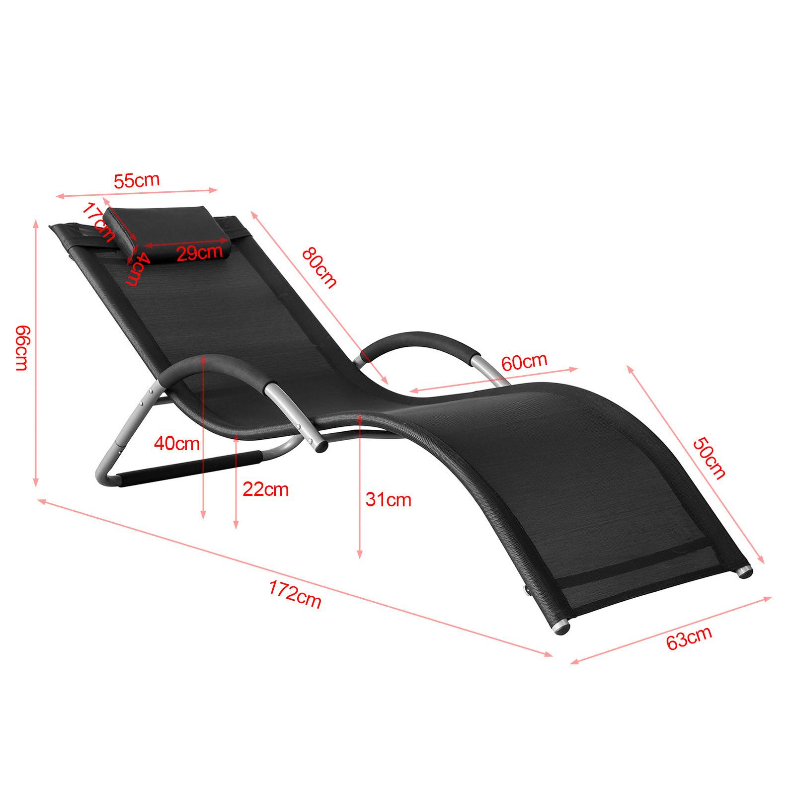 Bain de Soleil Transat de Jardin Chaise Longue avec Appui-tête Noir L.220 x l.60 x H.105 cm SoBuy - Imagen 3