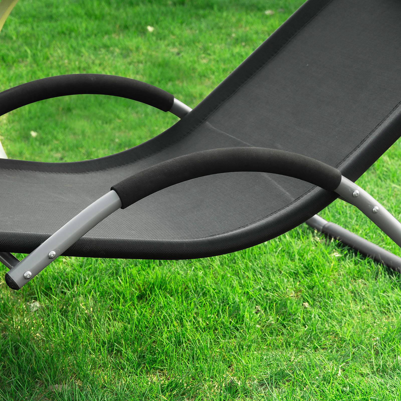 Bain de Soleil Transat de Jardin Chaise Longue avec Appui-tête Noir L.220 x l.60 x H.105 cm SoBuy - Imagen 8