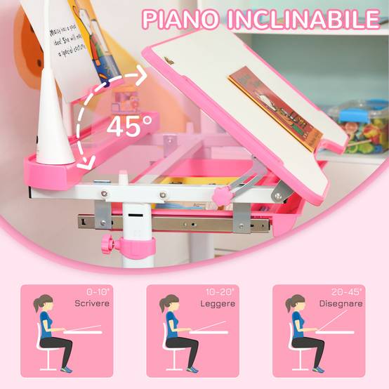 Banc scolaire réglable avec chaise enfant 6-12 ans,70×49,5×80-105 cm, rose - Image 9