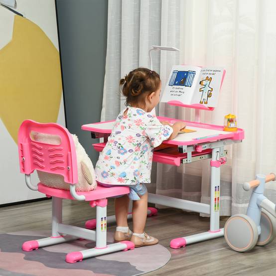 Banc scolaire réglable avec chaise enfant 6-12 ans,70×49,5×80-105 cm, rose - Image 3