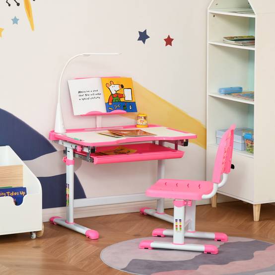 Banc scolaire réglable avec chaise enfant 6-12 ans,70×49,5×80-105 cm, rose - Image 4