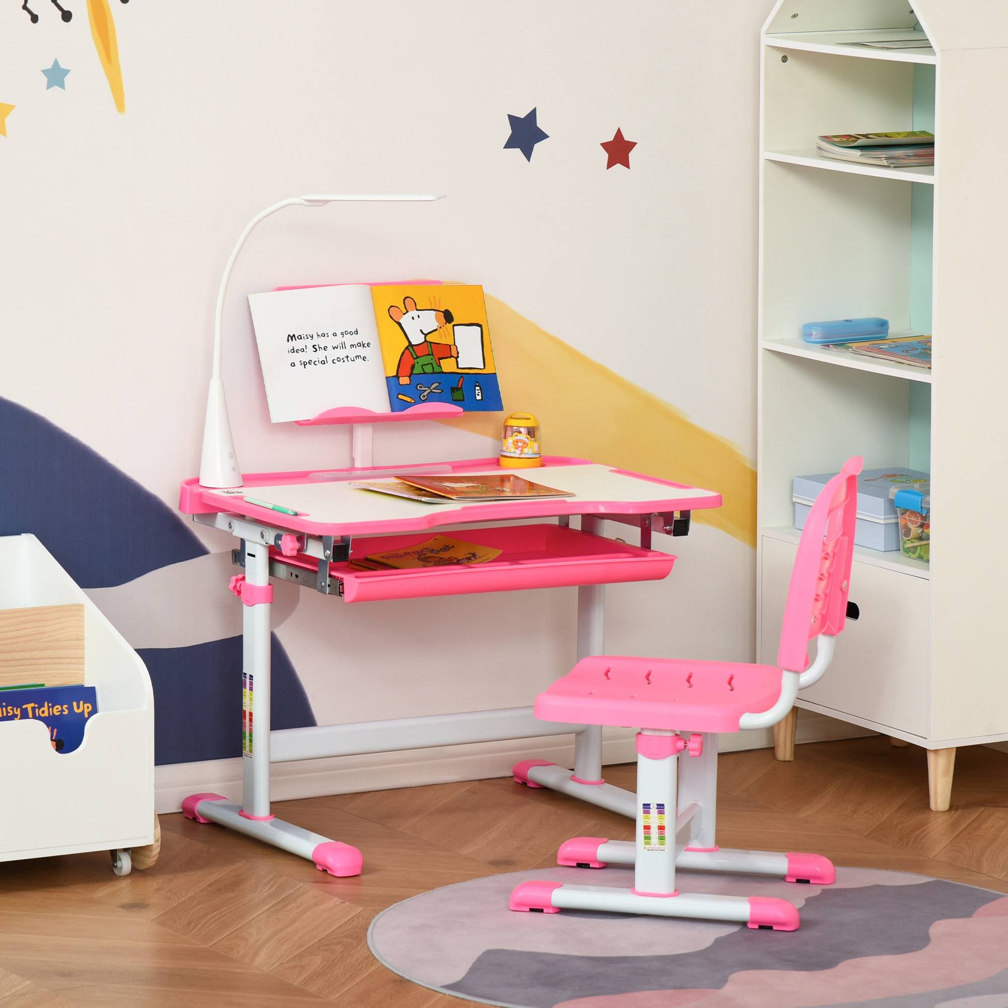 Banc scolaire réglable avec chaise enfant 6-12 ans,70×49,5×80-105 cm, rose - Image 4